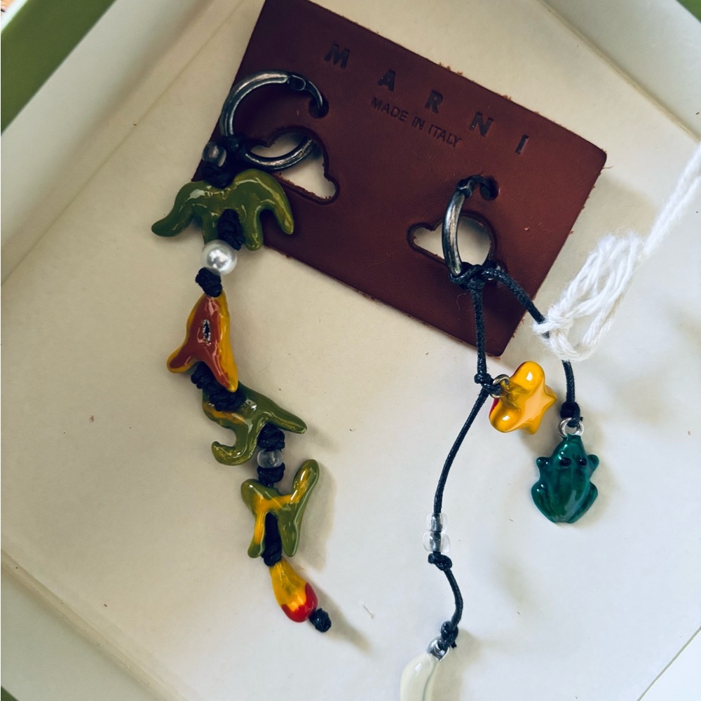 Marni x No Vacancy Inn Faux Pearl, Enamel & Cord Drop Earrings (NEW NEVER WORN)